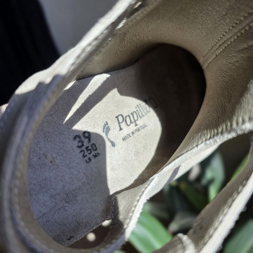 Papillio By Birkenstock Esra Embossed Beige Suede Leather Wedge Clog Size 39 (8) - Picture 2 of 8